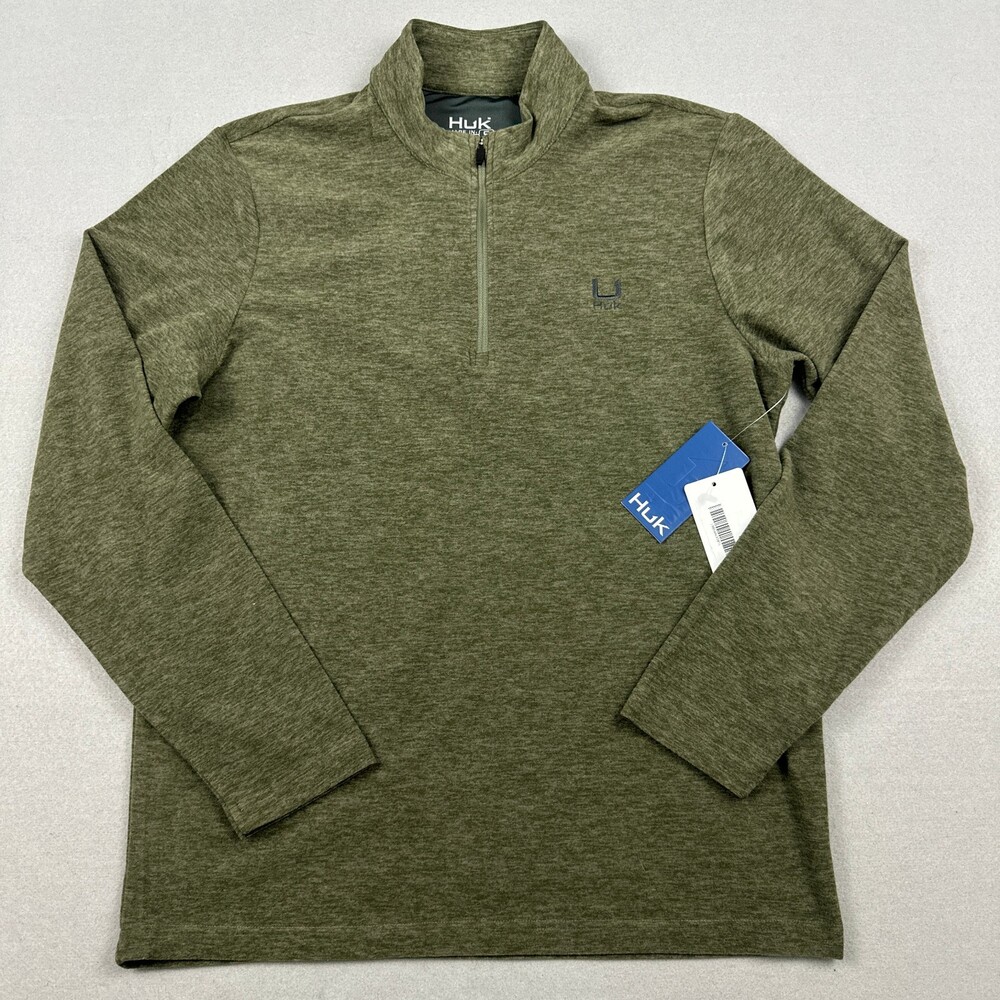 Huk Sweater Men Small Green 1/4 Zip Leeward Fleece Pullover Performance S